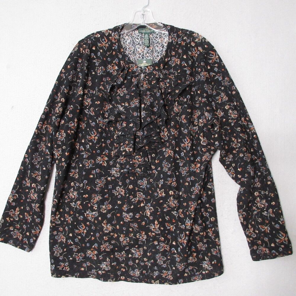 Lauren Ralph‎ Lauren LRL Top Blouse Women Plus 2X Floral NWT Mesh Ruffle